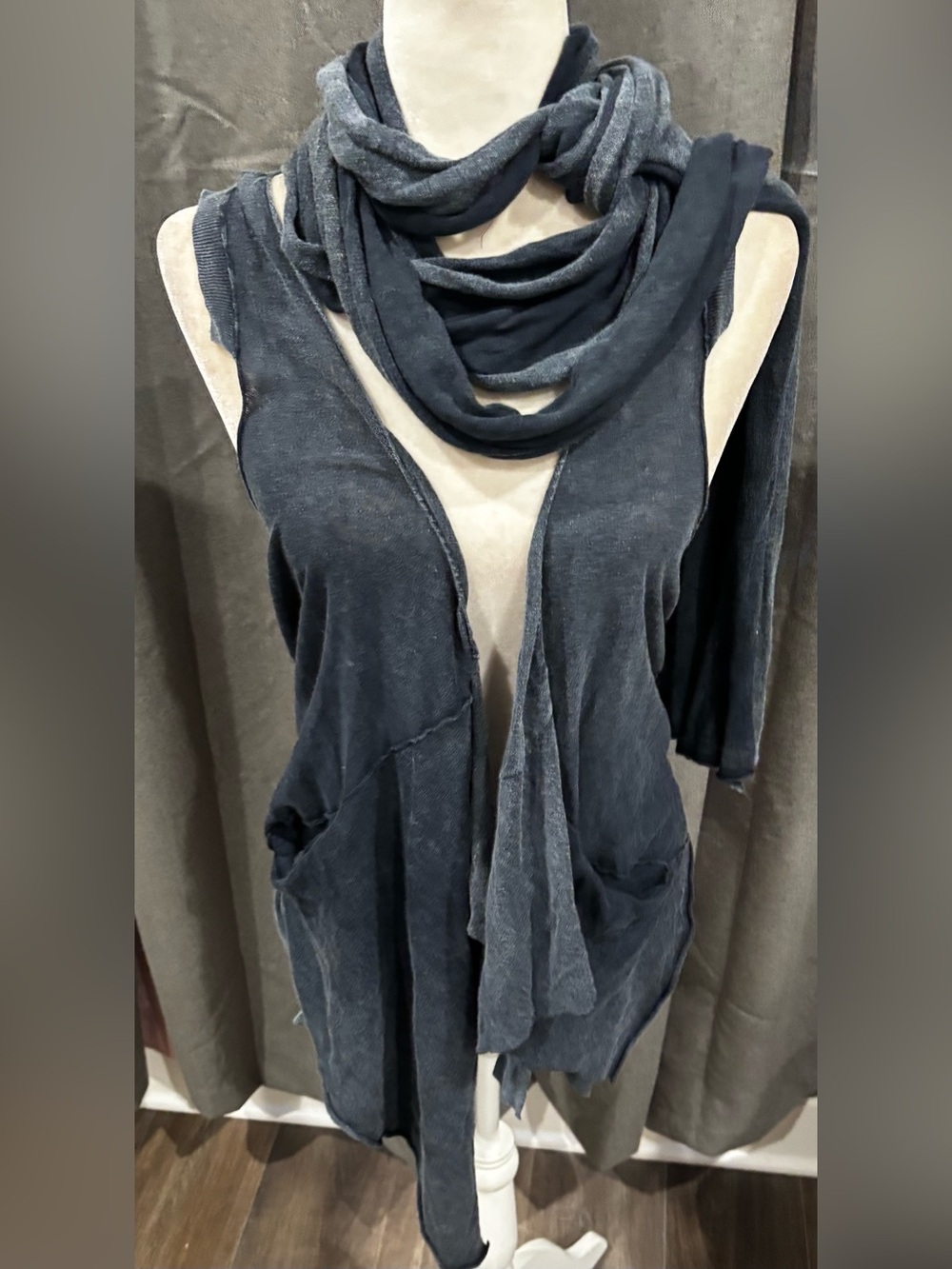 AllSaints Coal Gray Izar Cowl Neck Asymmetrical Linen Blend Vest Top Size US 10